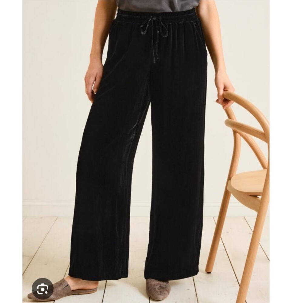 Garnet Hill Wide Leg Velvet Pant Black XS 0-2 Silk Blend Holiday Christmas Flowy